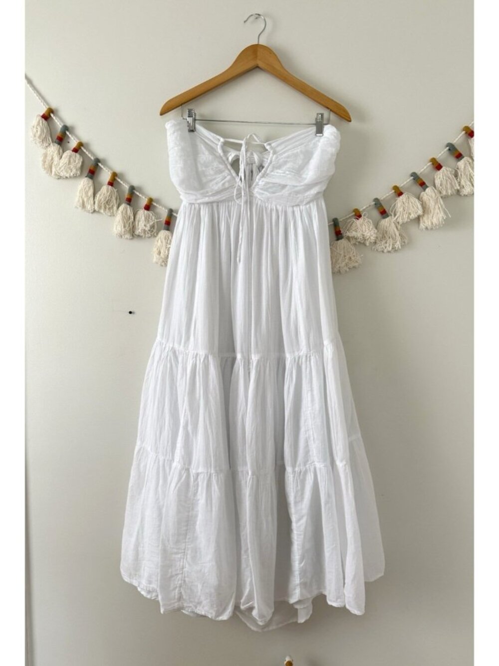 American Eagle Halter Ruched Tiered Midi Dress White Milkmaid Beach Whimsy XL